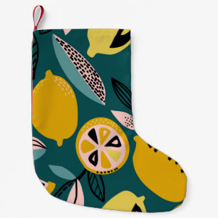 Meia De Natal Pequena Padrão de vindima sem costura com limões amarelo