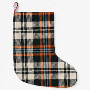 Meia De Natal Pequena Padrão de xadrez do Tartan outono a preto, laranj
