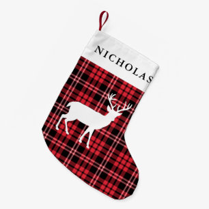Meia De Natal Pequena Padrão de Xadrez do Tartan Vermelho Natal