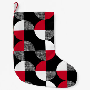 Meia De Natal Pequena Padrão de xadrez geométrico preto, vermelho e bran