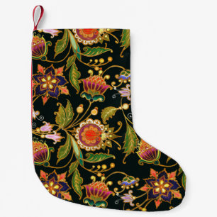 Meia De Natal Pequena padrão decorativo sem costura. Flores folhas coal