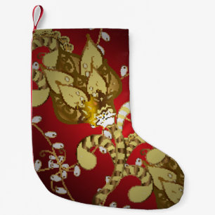 Meia De Natal Pequena Padrão decorativo venenoso em vermelho, amarelo e 