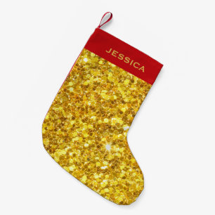 Meia De Natal Pequena Padrão Dourado de brilho monograma