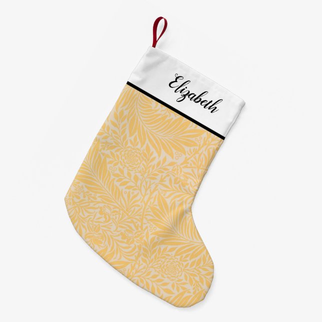 Meia De Natal Pequena Padrão Dourado Floral Personalizado (Frente (Pendurada))