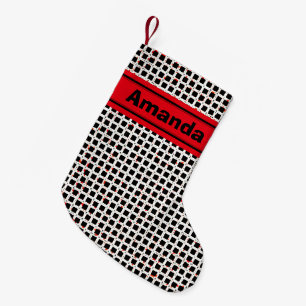 Meia De Natal Pequena Padrão Elegante Vermelho Branco Preto Personaliza