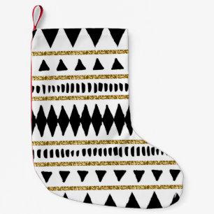 Meia De Natal Pequena Padrão Étnico Dourado negro