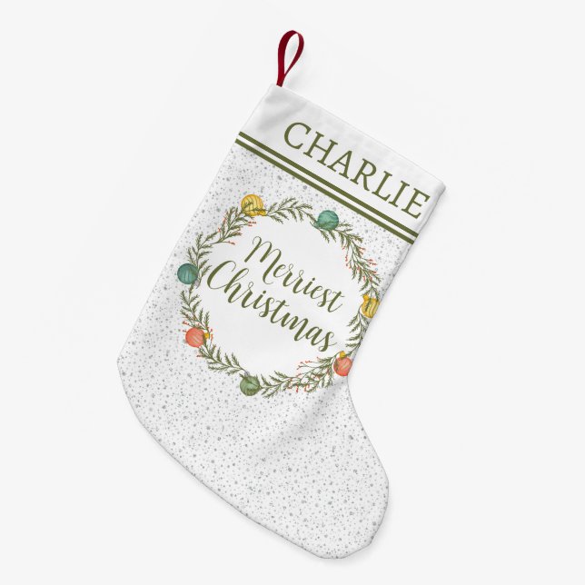 Meia De Natal Pequena Padrão Festivo De Cypress Com Feriado Monograma (Frente (Pendurada))