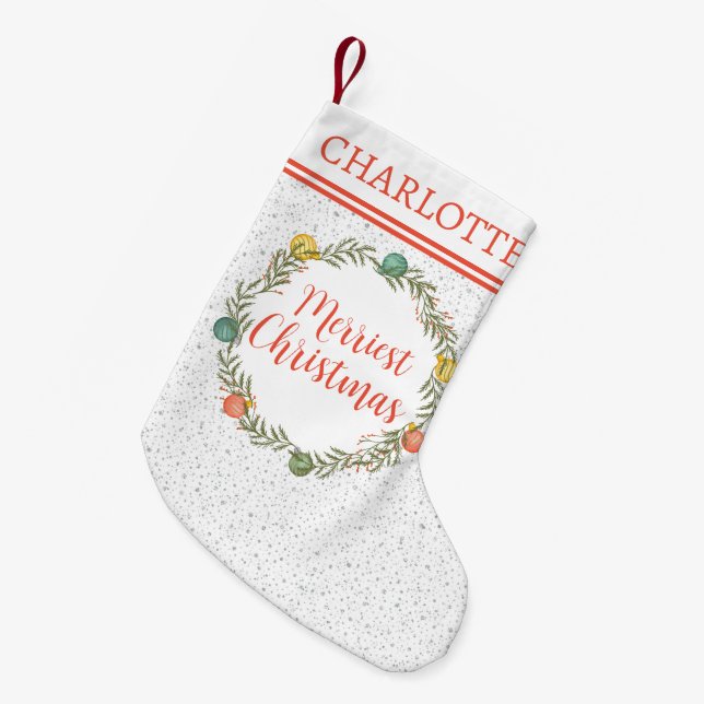 Meia De Natal Pequena Padrão Festivo De Cypress Com Feriado Monograma (Frente (Pendurada))