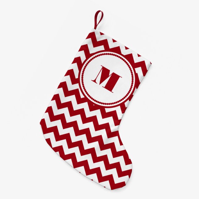 Meia De Natal Pequena Padrão Festivo Monograma Vermelho Chevron (Frente (Pendurada))