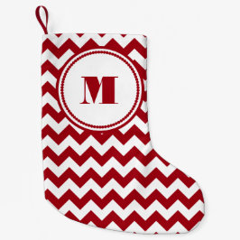 Meia De Natal Pequena Padrão Festivo Monograma Vermelho Chevron