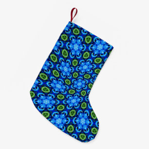 Meia De Natal Pequena Padrão Floral abstrato Azul