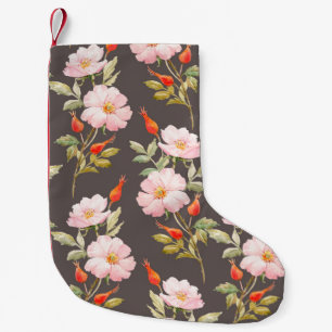 Meia De Natal Pequena Padrão floral de aquarela de rosa de cão e de be