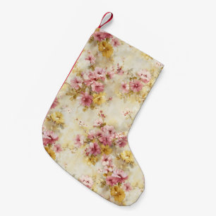 Meia De Natal Pequena Padrão Floral em Aquarela Vintage