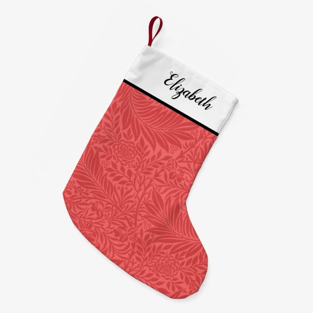 Meia De Natal Pequena Padrão Floral Vermelho Personalizado (Frente (Pendurada))