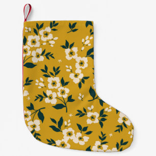 Meia De Natal Pequena Padrão floral vítreo, pequenas flores brancas.