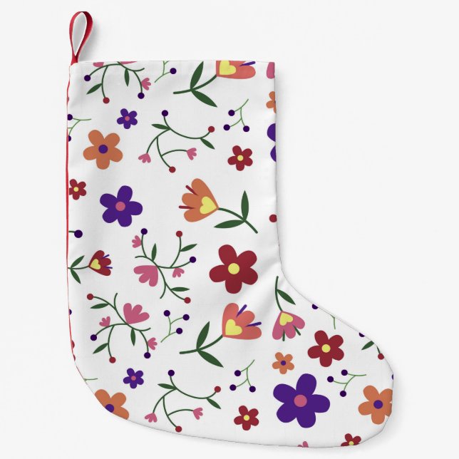 Meia De Natal Pequena padrão flores- (Frente)