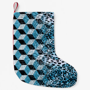 Meia De Natal Pequena Padrão geométrico com pele-leopardo, pateta-leopar
