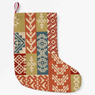 Meia De Natal Pequena Padrão Geométrico Patchwork Étnico-less