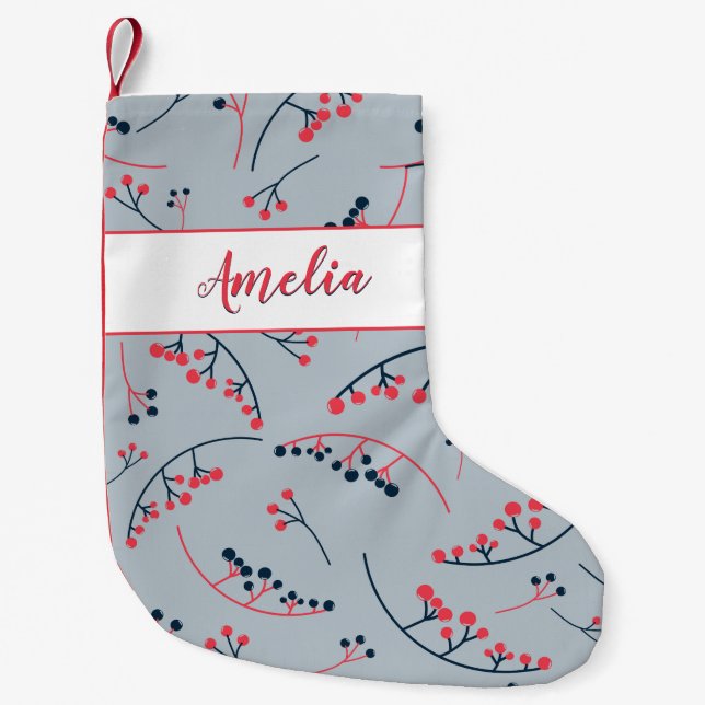 Meia De Natal Pequena Padrão moderno de ilustração das morangos azuis (Frente)