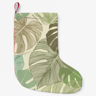 Meia De Natal Pequena Padrão Monstera Tropical Desenhada À Mão