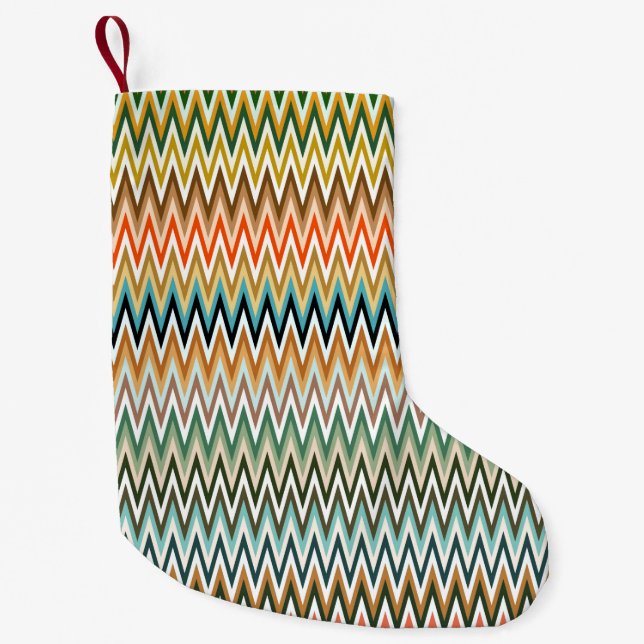 Meia De Natal Pequena Padrão Multicolorido em Ziguezague (Frente)