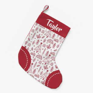 Meia De Natal Pequena Padrão Nórdico Natal Vermelho Branco Personalizado