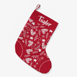 Meia De Natal Pequena Padrão Nórdico Natal Vermelho Branco Personalizado