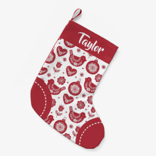 Meia De Natal Pequena Padrão Nórdico Personalizado Natal Vermelho Branco