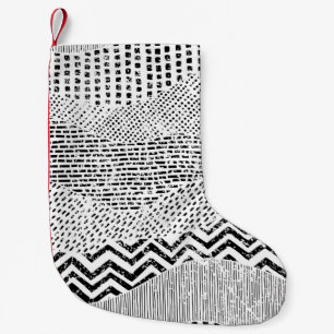 Meia De Natal Pequena Padrão ondulado preto e branco. Ornamento desenha