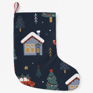 Meia De Natal Pequena Padrão perfeito de Natal com árvore de natal, ca
