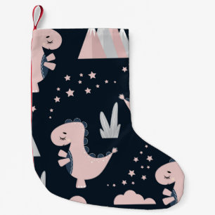 Meia De Natal Pequena Padrão perfeito e bonito com dinossauros cor-de-r