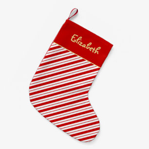 Meia De Natal Pequena Padrão Personalizado de Stripes de Canes Vermelha
