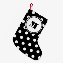Meia De Natal Pequena Padrão Preto e Branco de Monograma Moderno