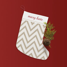 Meia De Natal Pequena Padrão Rustic Red and White Faux Burlap Chevron