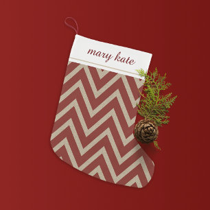 Meia De Natal Pequena Padrão Rustic Red Faux Burlap Chevron
