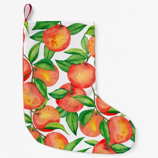 Meia De Natal Pequena Padrão sem costura com fruta de tangerina e (Frente)