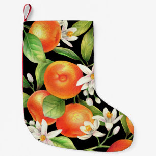 Meia De Natal Pequena Padrão sem costura com frutas de laranja, flores