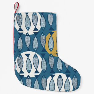 Meia De Natal Pequena Padrão sem costura com peixe azul inspirado no sc