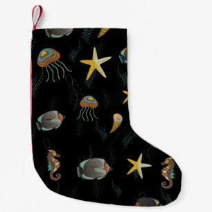 Meia De Natal Pequena Padrão sem costura com peixes decorativos fofos