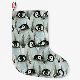 Meia De Natal Pequena Padrão sem costura com pinguins bonitos