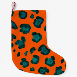 Meia De Natal Pequena Padrão sem costura de aquarela com pele-leopardo.