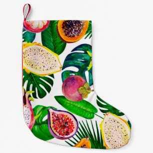 Meia De Natal Pequena Padrão sem costura de Gouache com folhas trópica