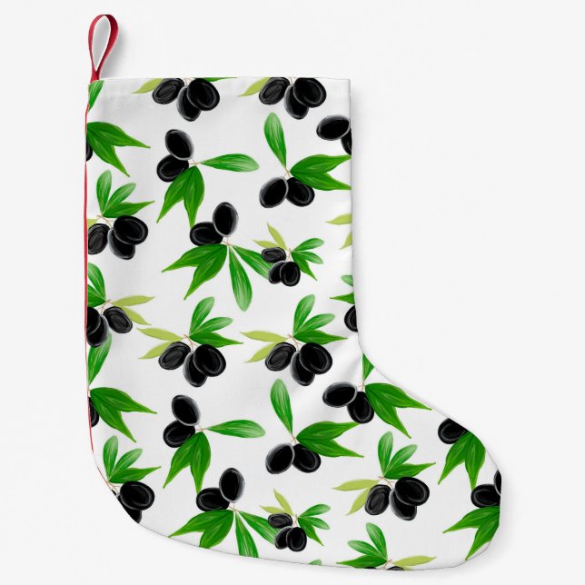 Meia De Natal Pequena Padrão sem costura de Gouache com ramo de oliveira (Frente)