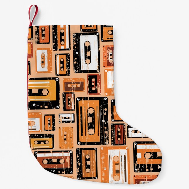 Meia De Natal Pequena Padrão Sem Fita de Cassete Retroativa (Frente)