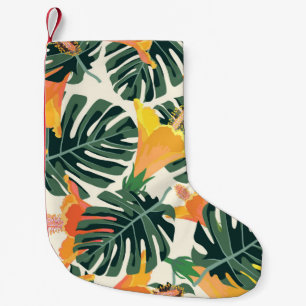 Meia De Natal Pequena Padrão tropical. Textura têxtil colorida. exóti