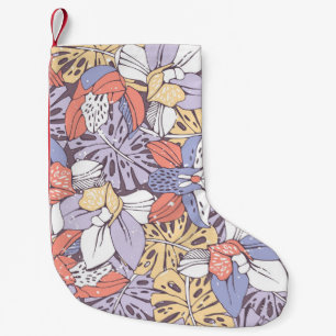 Meia De Natal Pequena Padrão trópico uniforme com orquídea e monstera l
