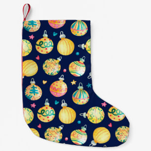 Meia De Natal Pequena Padrão uniforme de aquarela com ouro brilhante Ch