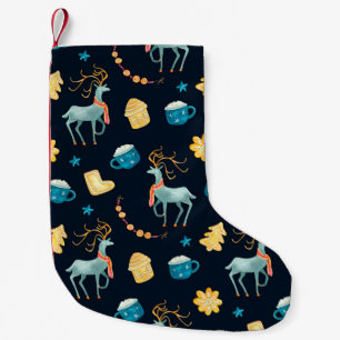 Meia De Natal Pequena Padrão uniforme de aquarela com veados de natal g