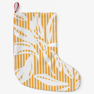 Meia De Natal Pequena Padrão uniforme Floral Laranja com fundo estriado