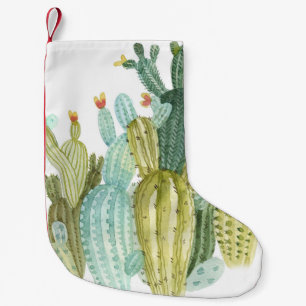 Meia De Natal Pequena Padrão Vintage Cactos Blooming Watercolor